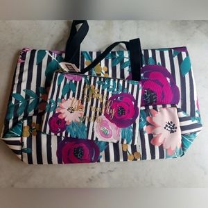 NEW Striped floral tote bag with matching zip travel bag